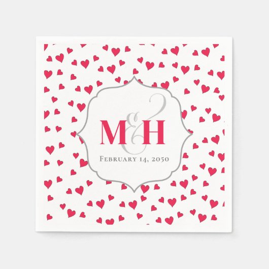 Stijlvolle Cute Monogram Whimsical Modieuze Harten Servet (Voorkant)