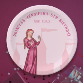 Stijlvolle Cute Pastel Roze Prinses Sprookjeskaste Papieren Bordje
