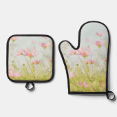 Stijlvolle Cute Roze Bloem Ovenwant & Pannenlap Set (Voorkant)