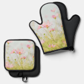 Stijlvolle Cute Roze Bloem Ovenwant & Pannenlap Set (Voorkant / Achterkant)