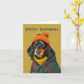 Stijlvolle Dachshund Kaart (Gele Bloem)