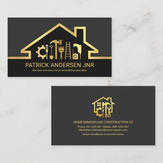 Stijlvolle Dak Gold Handyman Tools Lijst Visitekaartje (Voorkant / Achterkant)