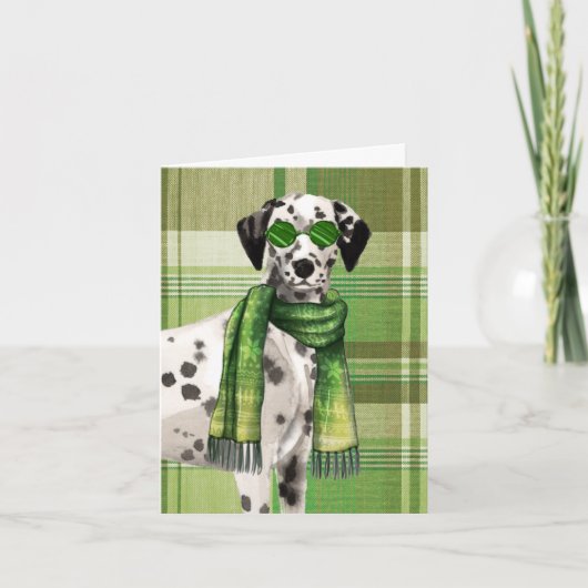 Stijlvolle Dalmatische hond met groene geruite Ker Feestdagen Kaart (Voorkant)