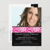 Stijlvolle Damask Afstuderen Aankondiging (roze) 3 (Voorkant / Achterkant)