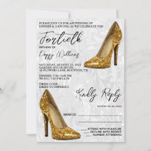 Stijlvolle Damask, Gouden Stiletto's 40e verjaarda Kaart