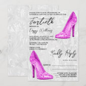 Stijlvolle Damask, Roze Stiletto's 40e verjaardag Kaart (Voorkant / Achterkant)