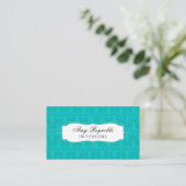 Stijlvolle Damask Turquoise Visitekaartje (Staand voorkant)