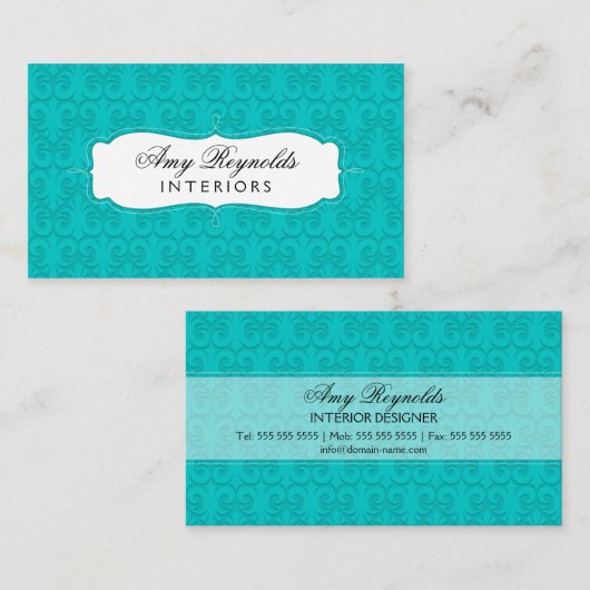 Stijlvolle Damask Turquoise Visitekaartje (Voorkant / Achterkant)
