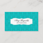 Stijlvolle Damask Turquoise Visitekaartje (Voorkant)