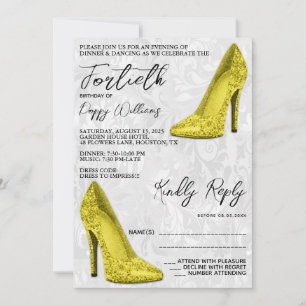 Stijlvolle Damast, Gele Stilettos 40e Verjaardag Kaart