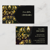 Stijlvolle damast, zwart+goud visitekaartje (Voorkant / Achterkant)
