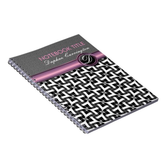 Stijlvolle Dame Black White Pattern Monogram Notit Notitieboek (Rechterzijde)
