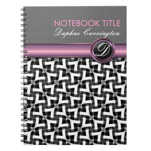 Stijlvolle Dame Black White Pattern Monogram Notit Notitieboek (Voorkant)