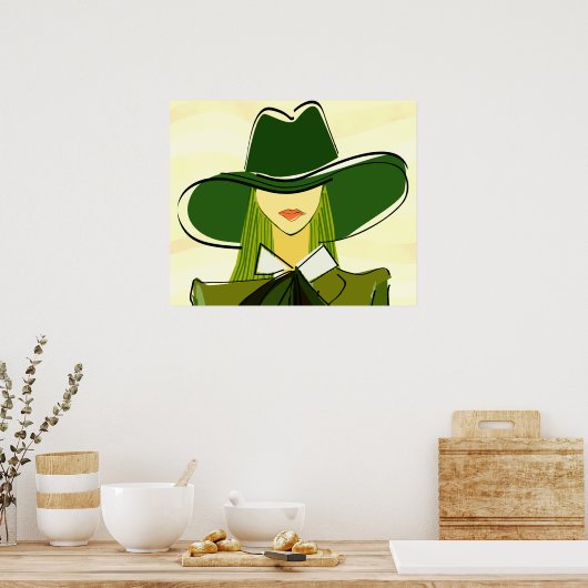Stijlvolle dame in groen met poster voor mode van  (Keuken)