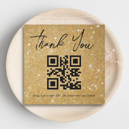 Stijlvolle dank u Business QR Code Gold Glitters Notitiekaartje