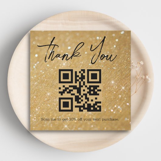 Stijlvolle dank u Business QR Code Gold Glitters Notitiekaartje