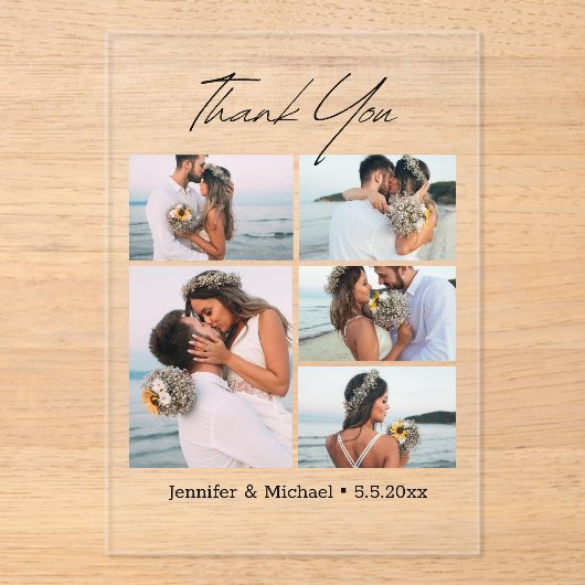 Stijlvolle dank u Modern Script 5 foto's bruiloft Acryl Uitnodigingen (Voorkant)