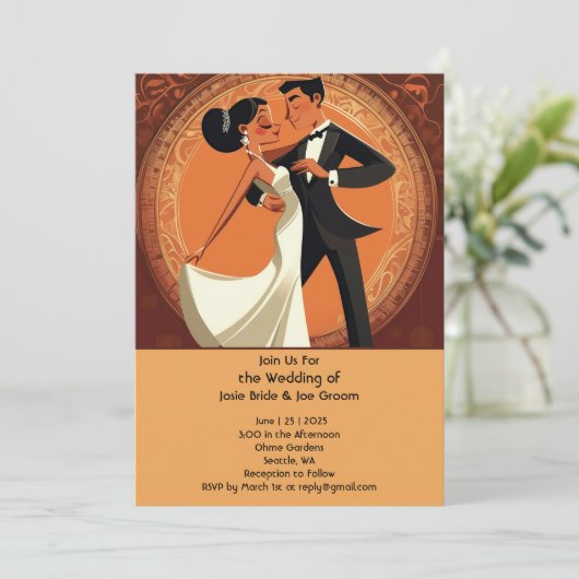 Stijlvolle dansende paar bruiloft uitnodiging (Staand voorkant)