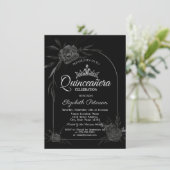 Stijlvolle Dark Rozen Zwart Gothic Quinceañera Kaart (Staand voorkant)