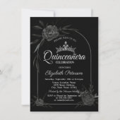 Stijlvolle Dark Rozen Zwart Gothic Quinceañera Kaart (Voorkant)