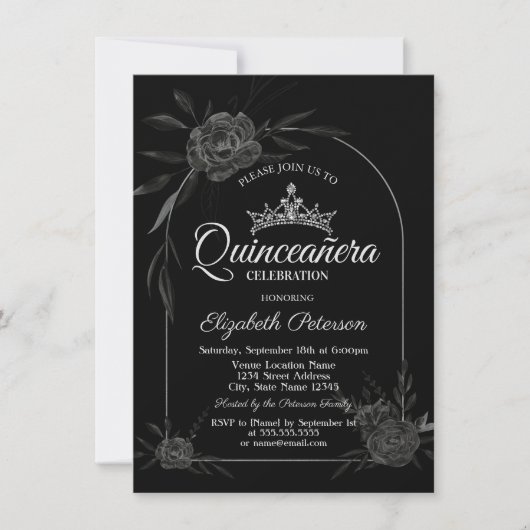 Stijlvolle Dark Rozen Zwart Gothic Quinceañera Kaart (Voorkant)