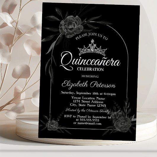 Stijlvolle Dark Rozen Zwart Gothic Quinceañera Kaart