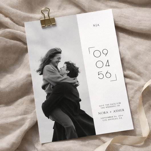 Stijlvolle datum moderne monogram trouwfoto save the date
