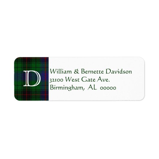 Stijlvolle Davidson Plaid Monogram Aangepaste labe Etiket (Voorkant)