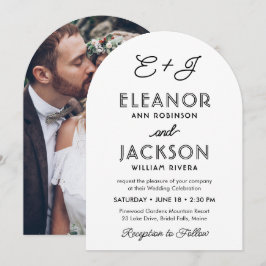 Stijlvolle Deco typografie & monogram foto bruilof Kaart