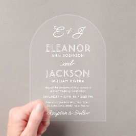 Stijlvolle Deco-typografie & Monogram Trouwboog Acryl Uitnodigingen