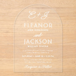 Stijlvolle Deco-typografie & Monogram Trouwboog Acryl Uitnodigingen