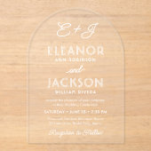 Stijlvolle Deco Typografie & Monogram Wedding Arch Acryl Uitnodigingen (Voorkant)