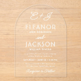 Stijlvolle Deco Typografie & Monogram Wedding Arch Acryl Uitnodigingen