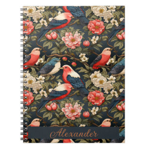 Stijlvolle decoratieve vogels & bloemen Patroonnaa Notitieboek