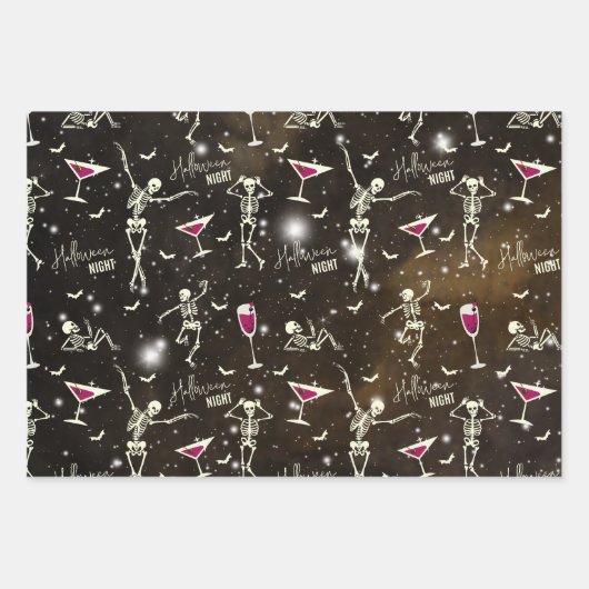 Stijlvolle Deep Dark Sparkling Sky Dancing Skelett Inpakpapier Vel (Voorkant 3)