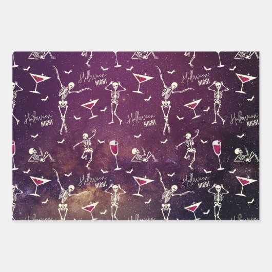 Stijlvolle Deep Dark Sparkling Sky Dancing Skelett Inpakpapier Vel (Voorkant 2)