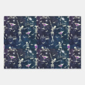 Stijlvolle Deep Dark Sparkling Sky Dancing Skelett Inpakpapier Vel (Voorkant)