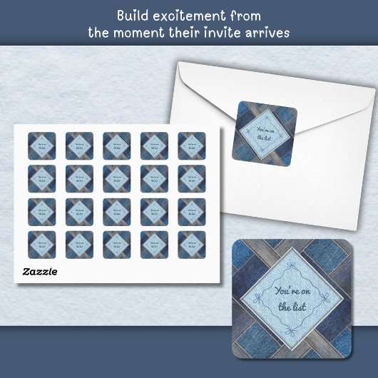 Stijlvolle Denim Party Vierkante Envelope Zegellak Sticker