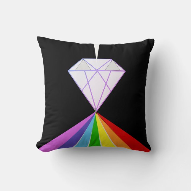 Stijlvolle diamant en regenboogkleuren op zwart kussen (Voorkant)