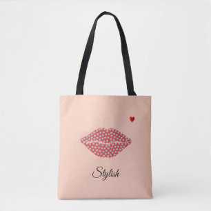 Stijlvolle diamanten lippen, kalligrafie & hart op tote bag