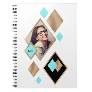 Stijlvolle Diamond Geometric met foto en monogram Notitieboek