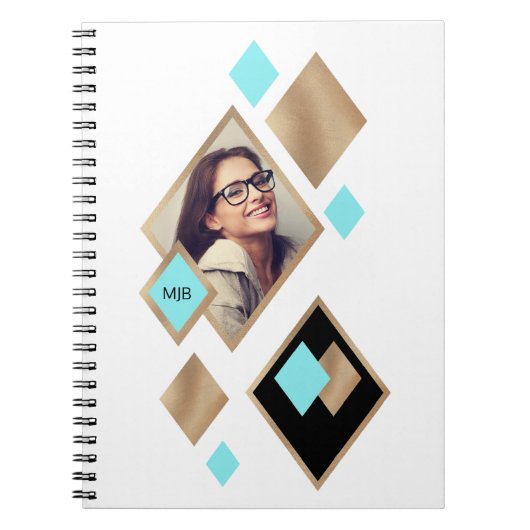 Stijlvolle Diamond Geometric met foto en monogram Notitieboek (Voorkant)