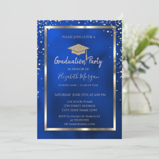 Stijlvolle Diamonds Goud Afstudeerder Pet Blauw Me Kaart (Staand voorkant)