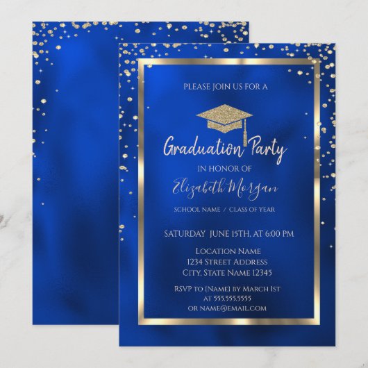 Stijlvolle Diamonds Goud Afstudeerder Pet Blauw Me Kaart (Voorkant / Achterkant)