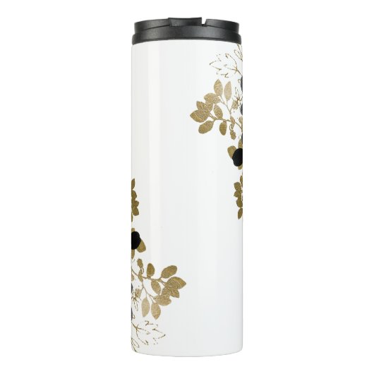 Stijlvolle Diamonds Zwart Goud Rozen Monogram Thermosbeker (Achterkant)