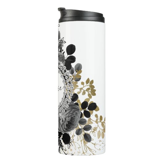 Stijlvolle Diamonds Zwart Goud Rozen Monogram Thermosbeker (Geroteerd rechts)