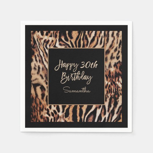 Stijlvolle dierenprint 30ste verjaardagsfeestje vo servet (Voorkant)
