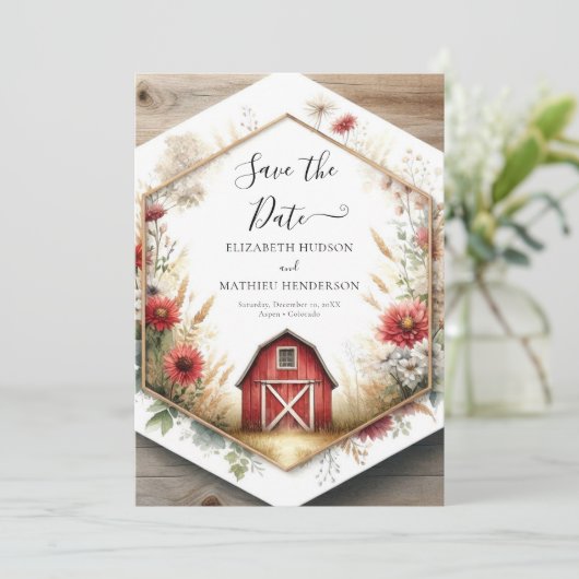 Stijlvolle Digitale Barnyard Wedding Save The Date (Staand voorkant)