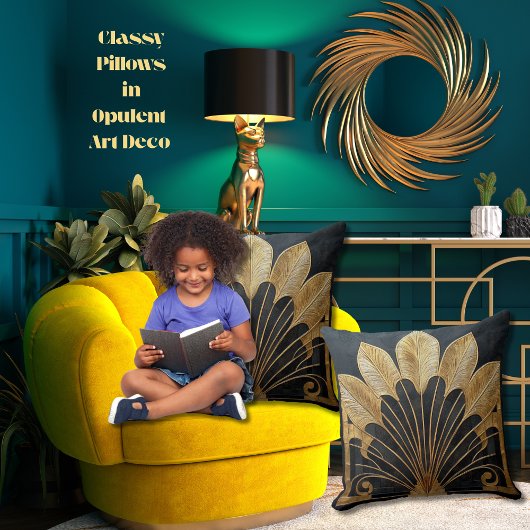 Stijlvolle Dikke Art Deco Goud Zwarte 20 x 20 Kato Kussen