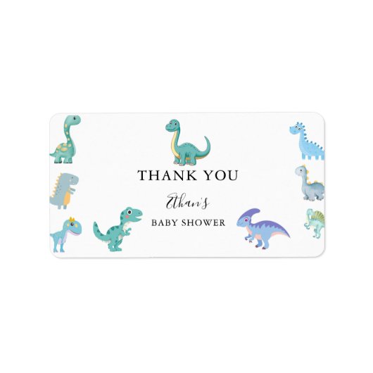 Stijlvolle Dinosaur Baby Shower Wit Etiket (Voorkant)